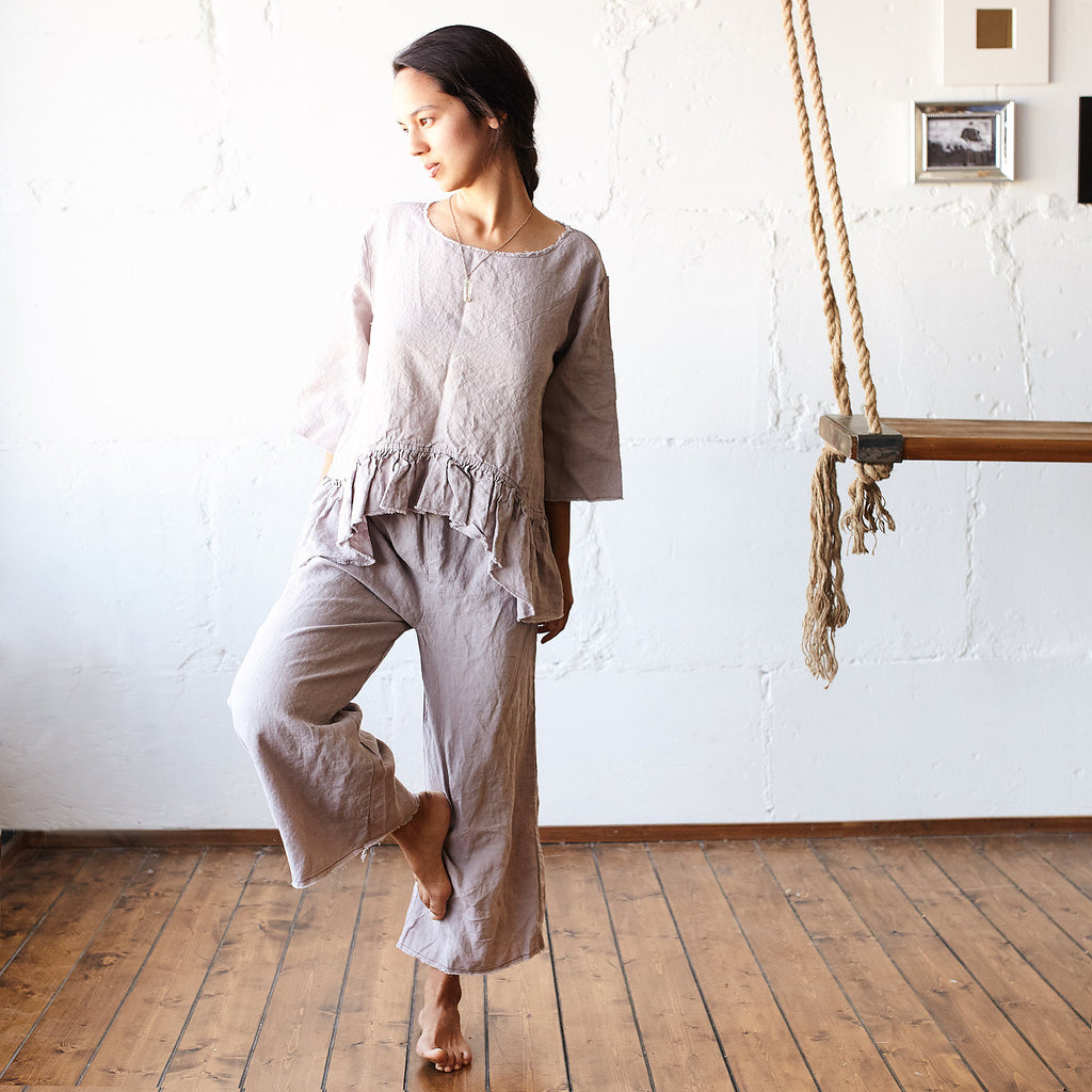 Handmade Linen Culottes: Raw Edge Wide Leg Pants