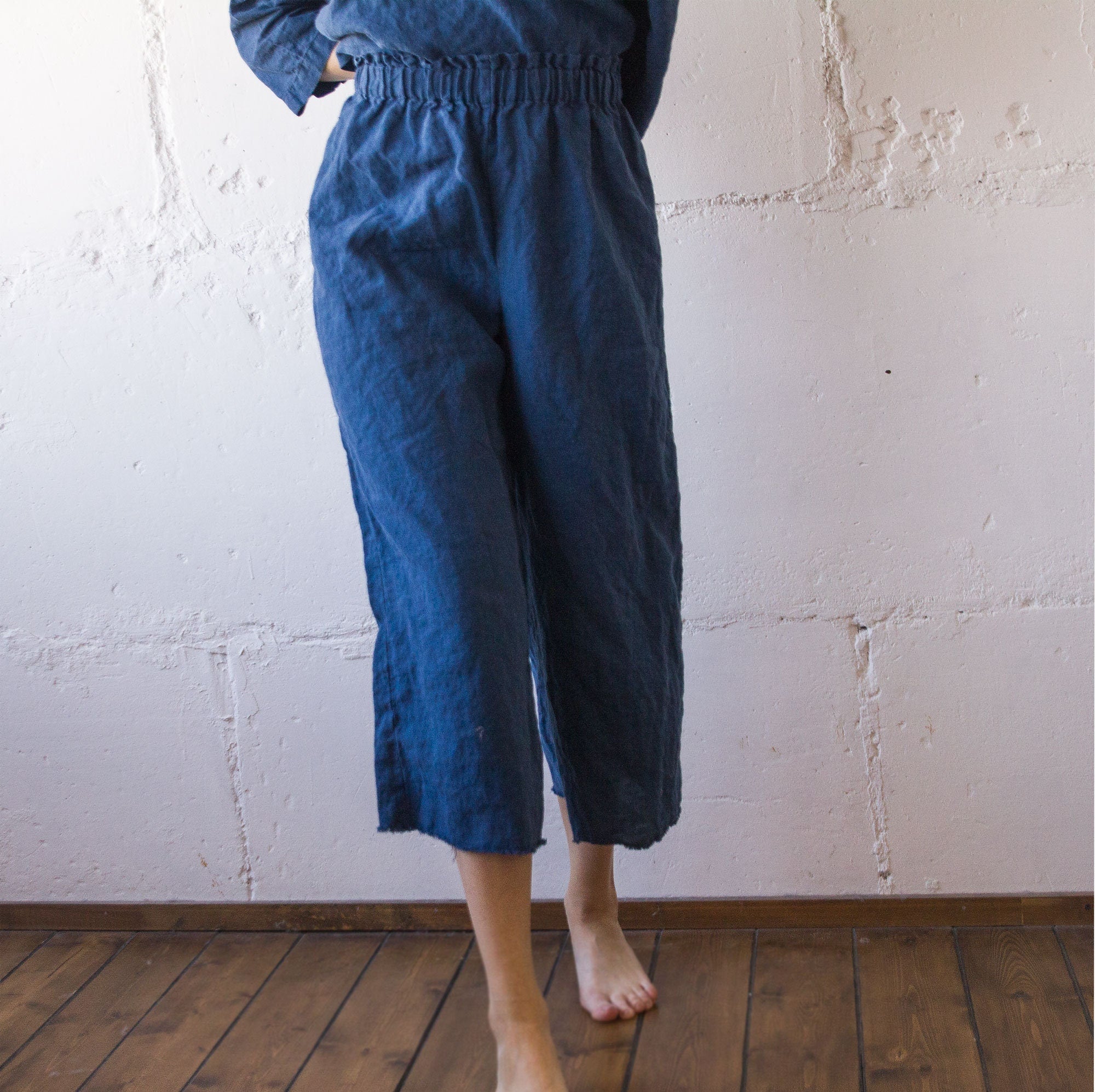 Handmade Linen Culottes: Raw Edge Wide Leg Pants