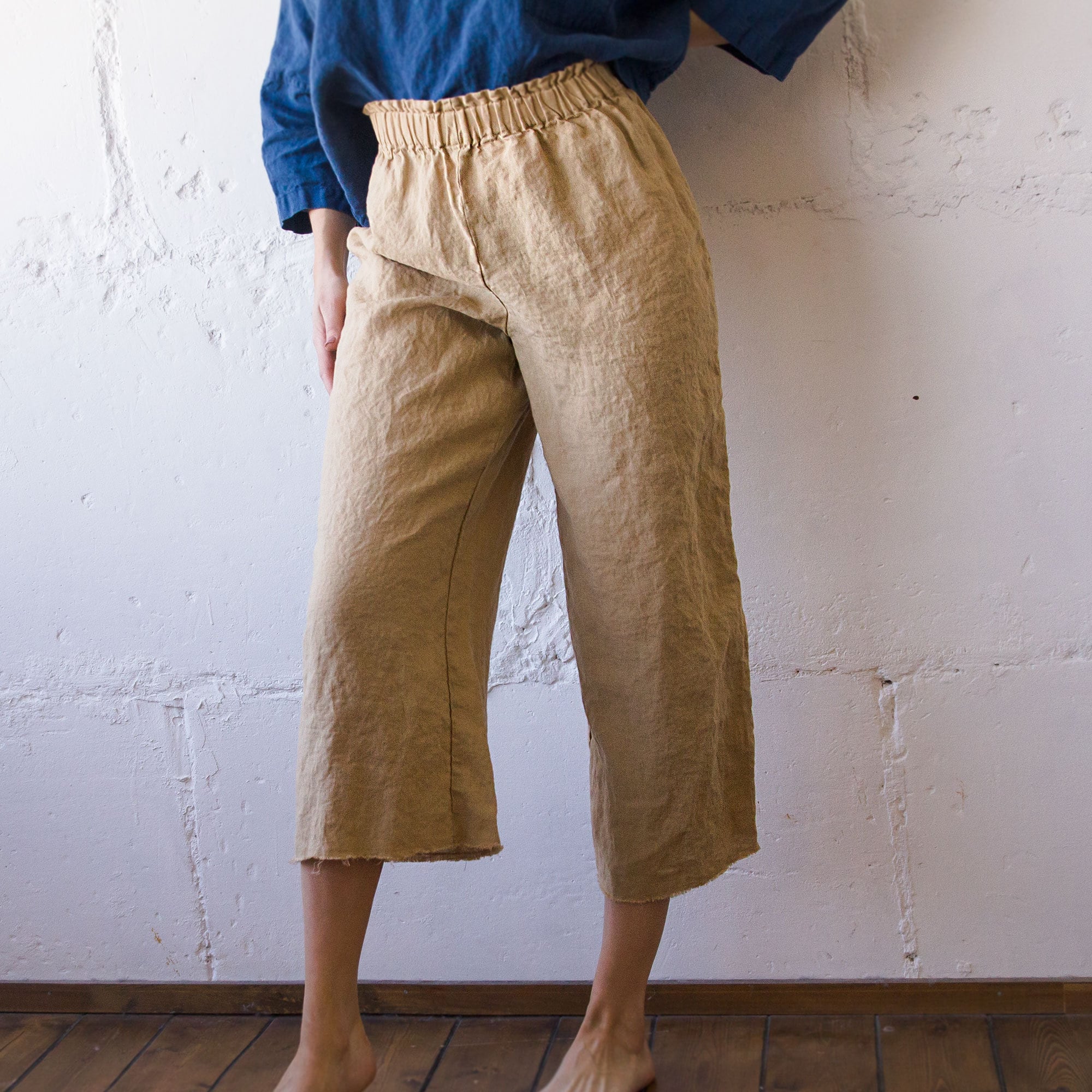Handmade Linen Culottes: Raw Edge Wide Leg Pants