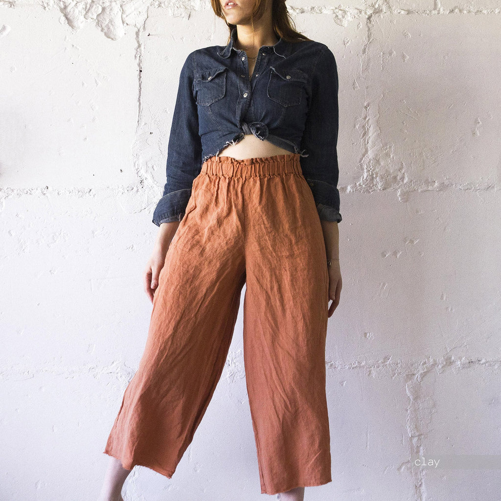 Handmade Linen Gaucho Pants: Relaxed Fit Culottes with Raw Edges
