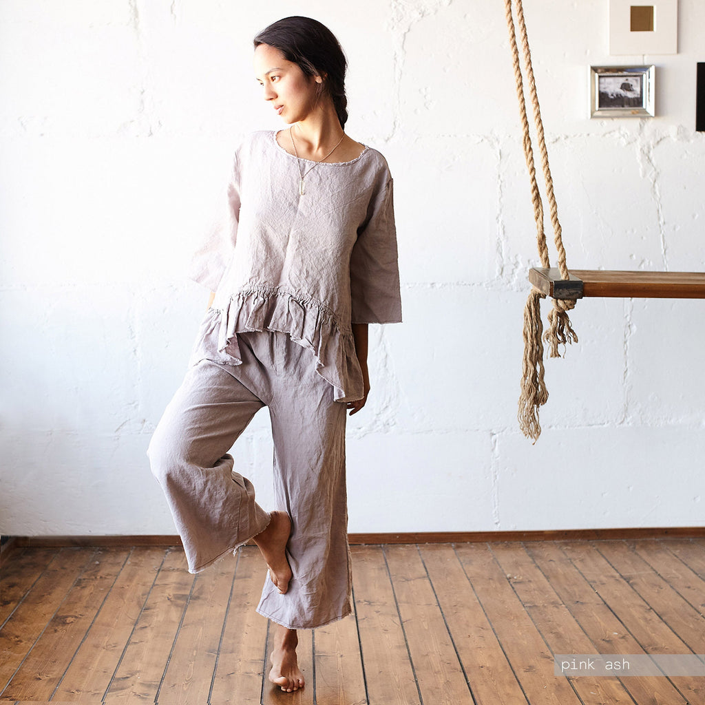 Wide Linen Culottes: Handmade Soft Relaxed Fit Pants
