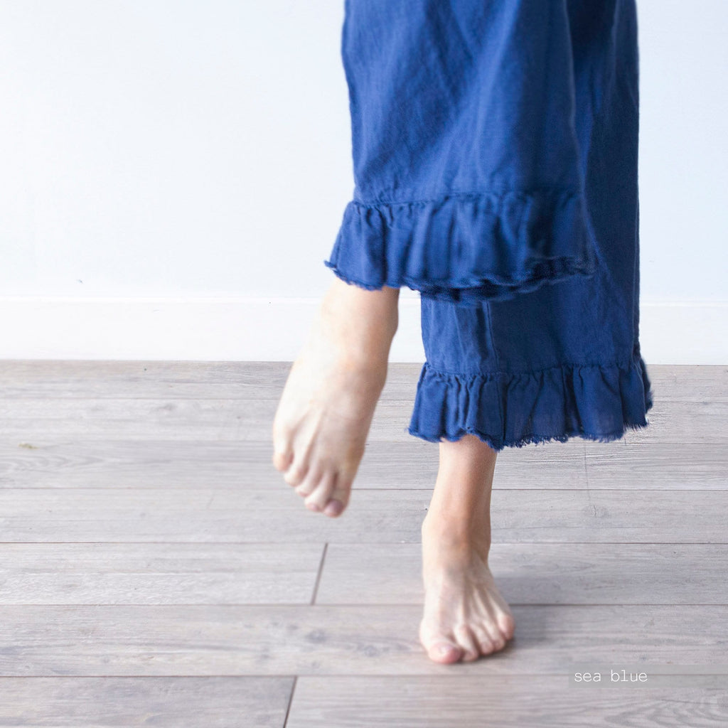Handmade Linen Culottes: Ruffle Waist Wide Leg Trousers