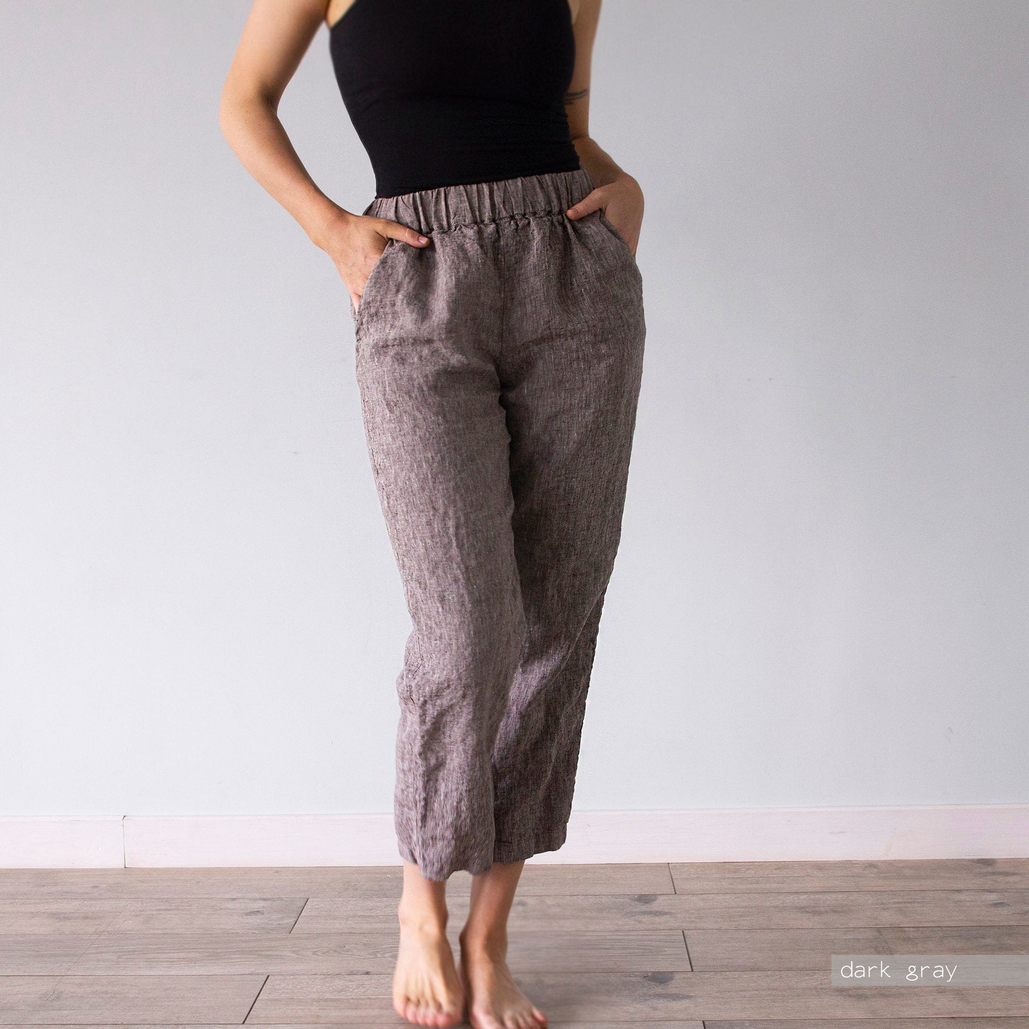 Handmade Linen Pants: Striped Wide Leg Trousers