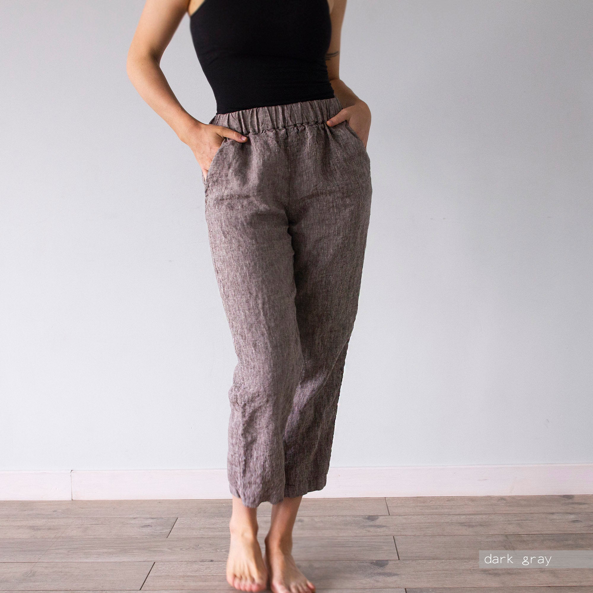 High Waisted Linen Trousers: Straight Leg Cropped Pants