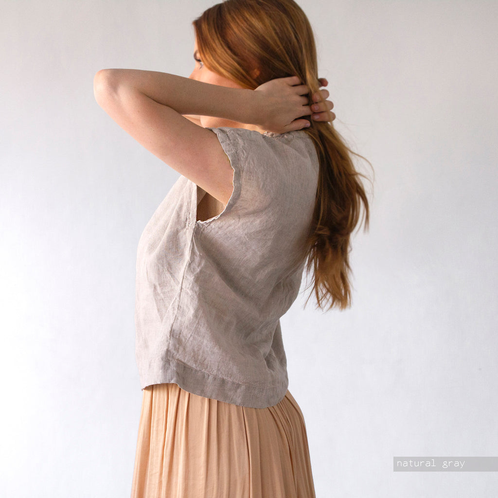 Sleeveless Linen Top: V-Neck Organic Fabric