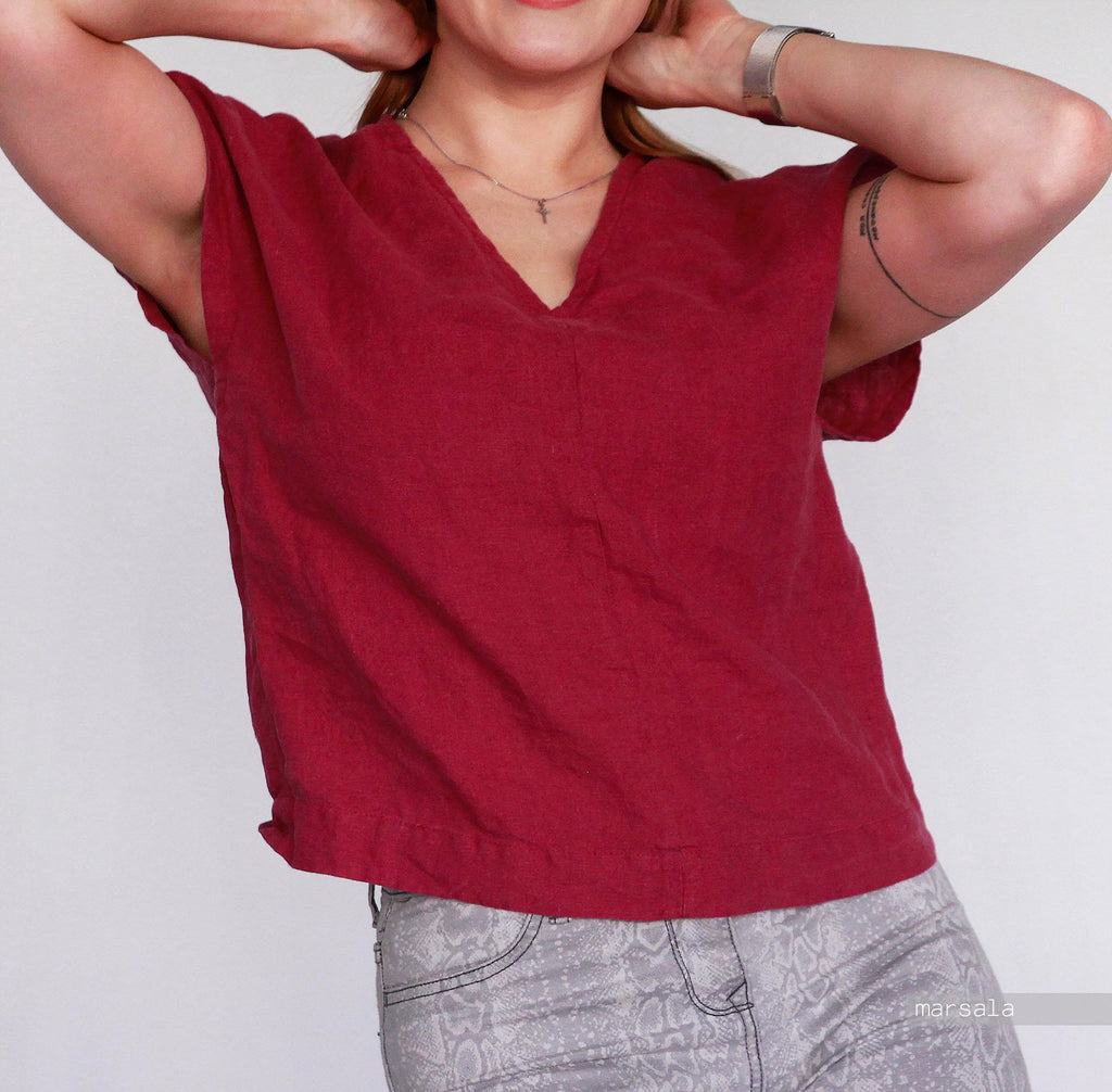 Sleeveless Linen Top: V-Neck Organic Fabric