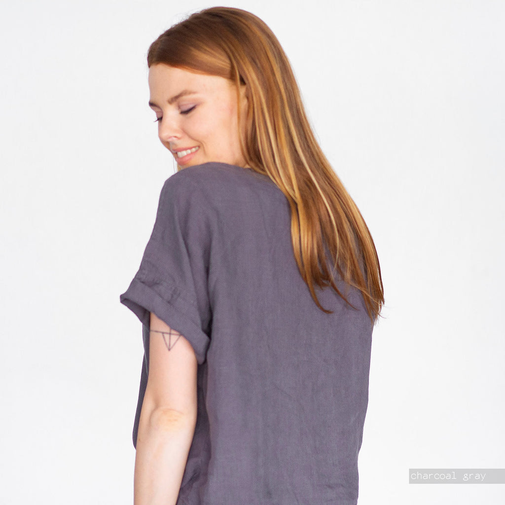 Oversized Linen Blouse: Short Sleeve Organic Top