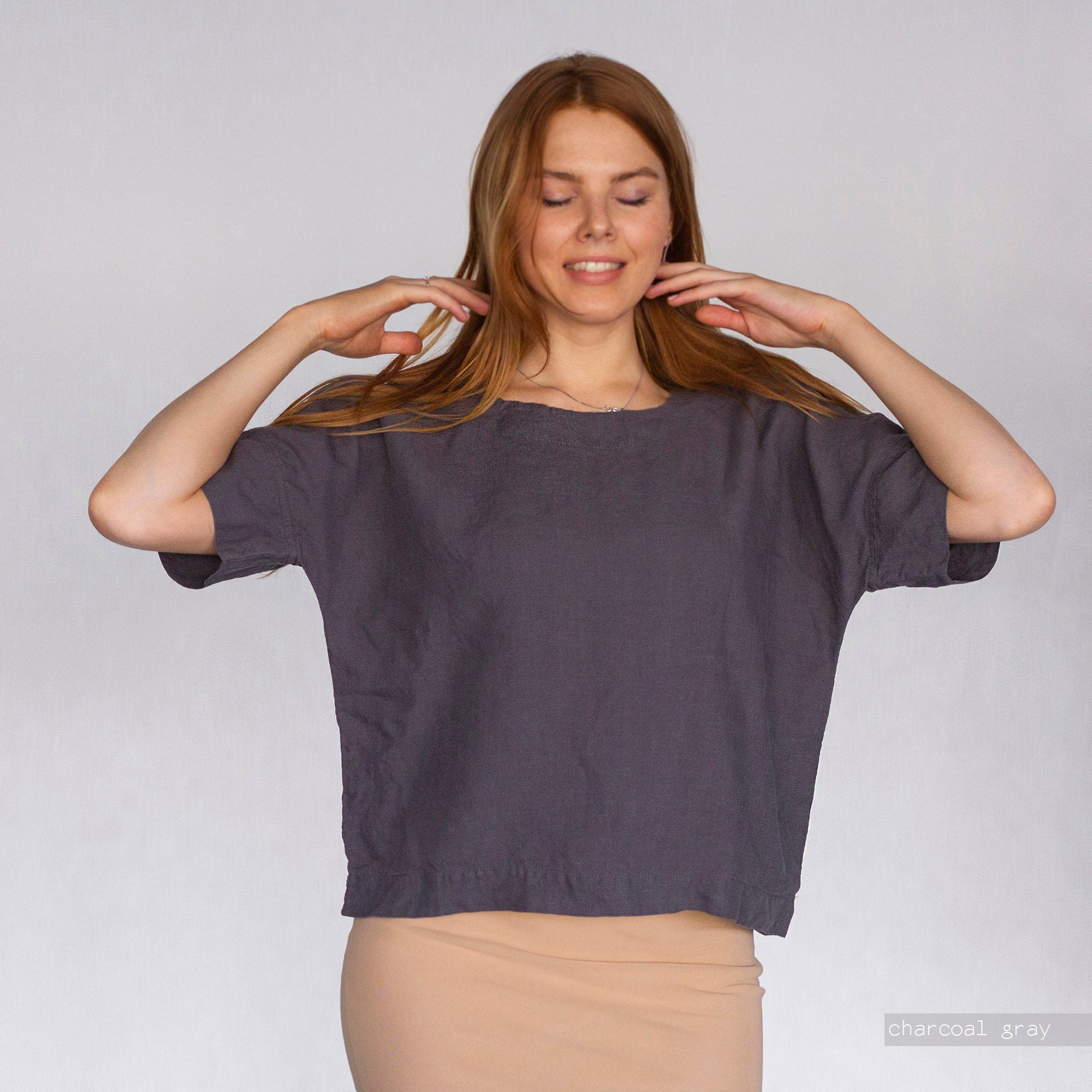 Oversized Linen Blouse: Short Sleeve Organic Top