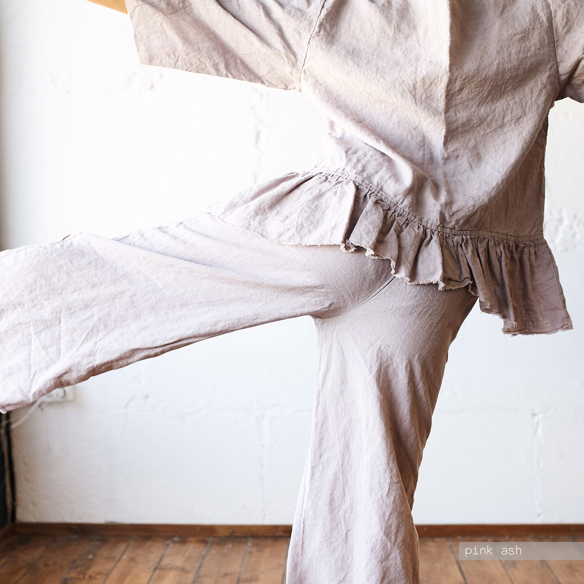 Raw Edge Linen Pajama Set: Ruffle Hem Top & Culottes