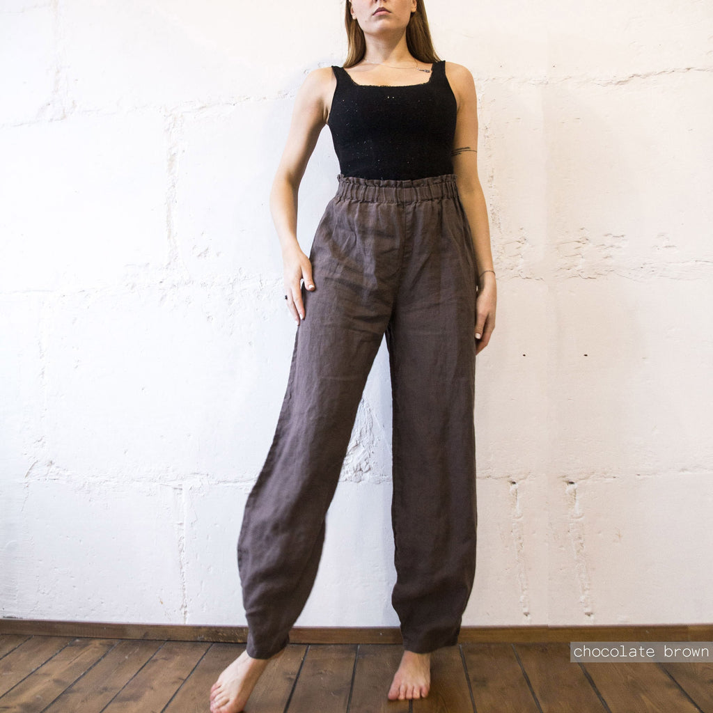 Oversized Linen Pajama Set: Wide Leg Pants & Long Sleeve Top