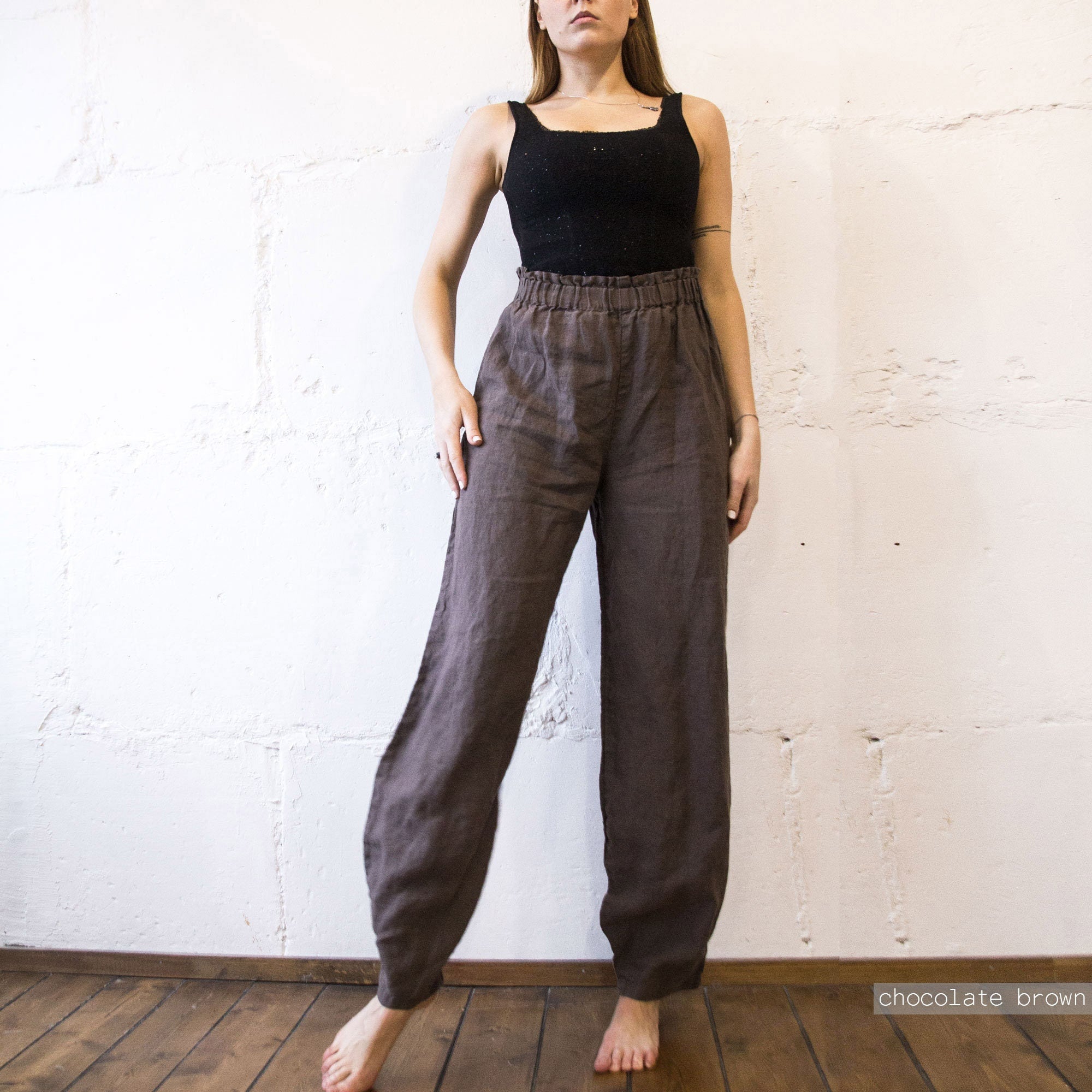 Oversized Linen Pajama Set: Wide Leg Pants & Long Sleeve Top