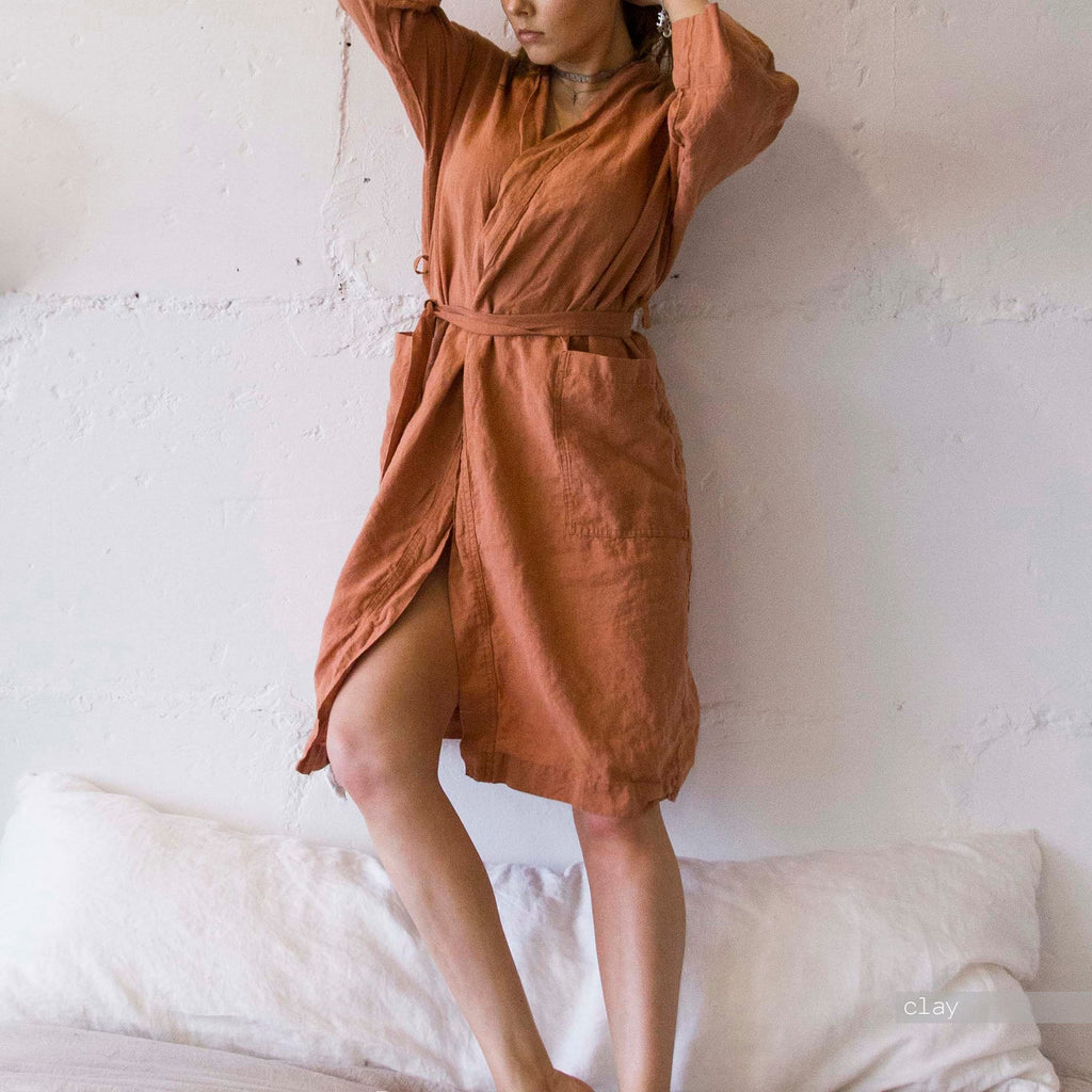 Linen Kimono Robe: Mid-Calf Wrap Dress, Organic Fabric
