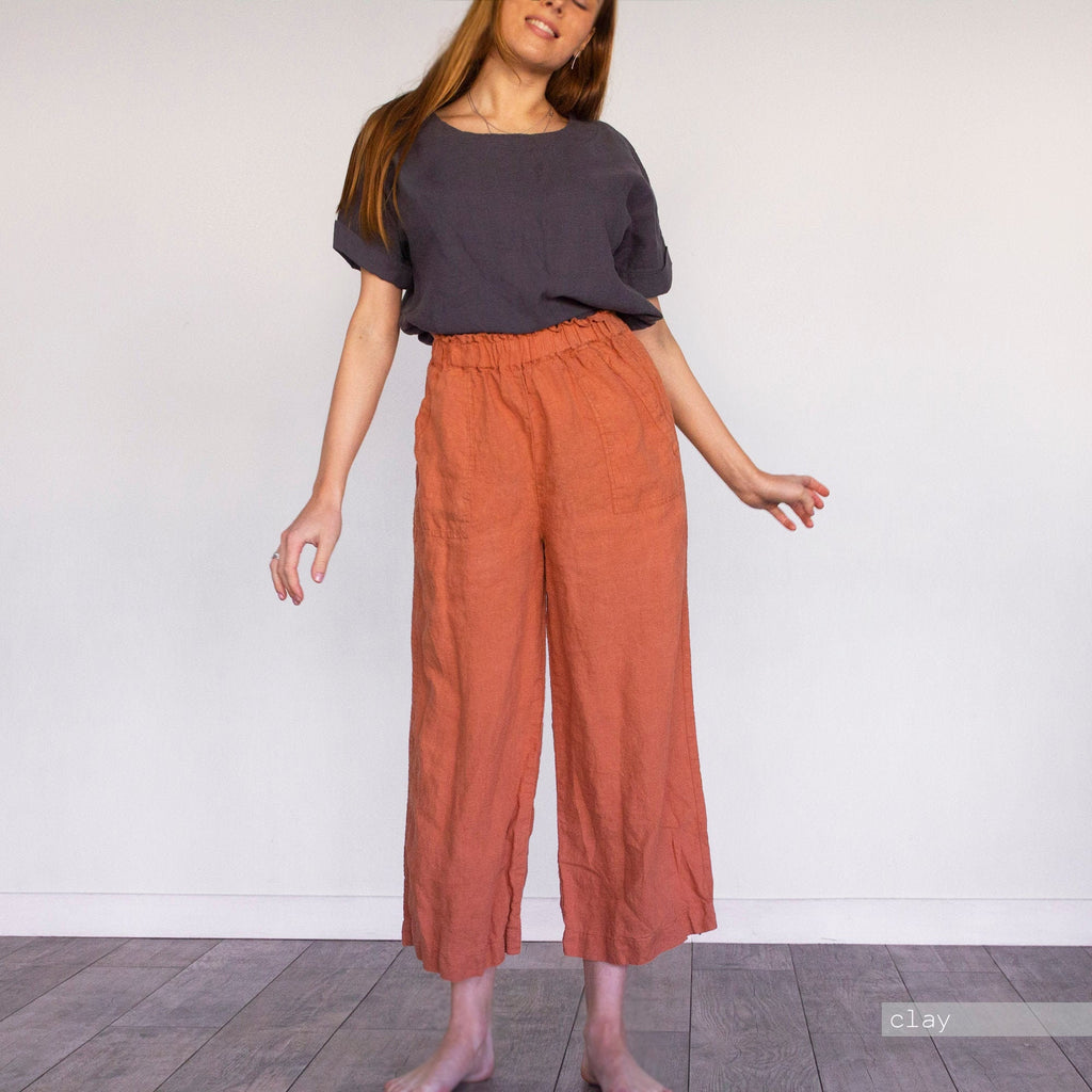 Linen Culottes: Handmade Relaxed Fit Pants with Pockets