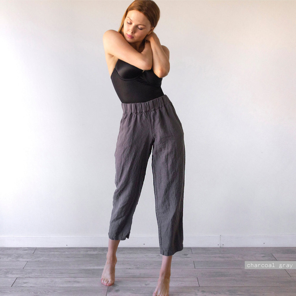 Handmade Linen Pants: Striped Wide Leg Trousers
