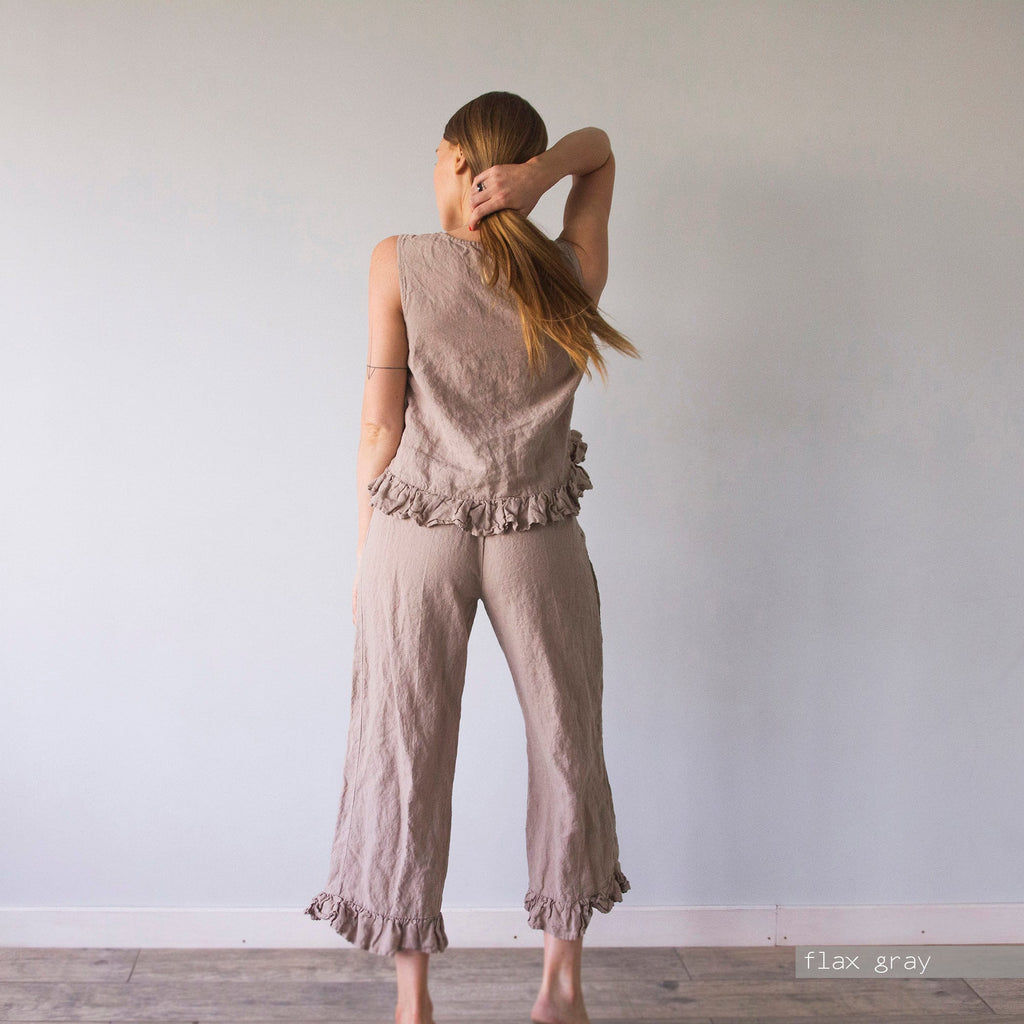 Linen Ruffle Culottes: Oversized Organic Linen Pants