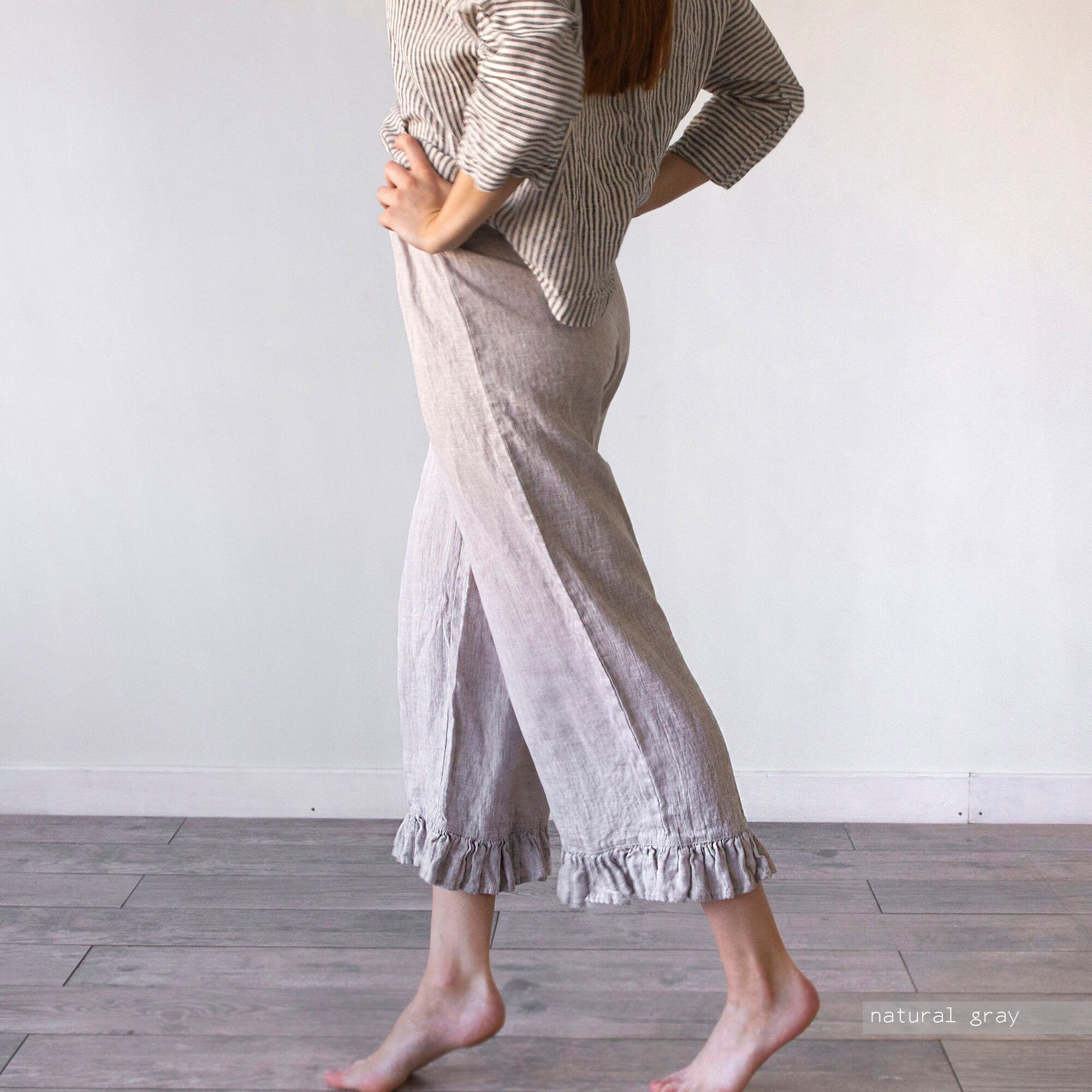 Linen Ruffle Culottes: Oversized Organic Linen Pants