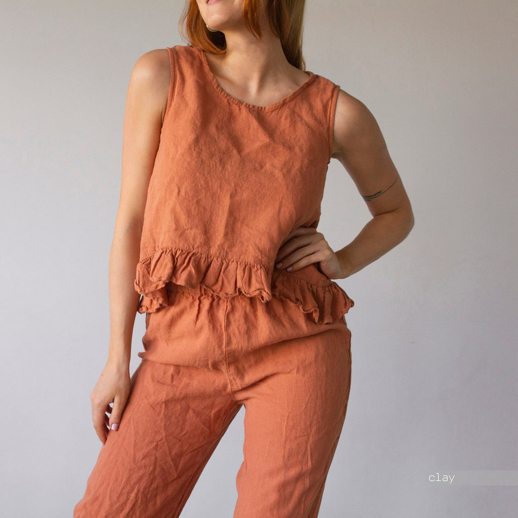Linen Culottes: Ruffle Waist, Wide Leg Summer Pants