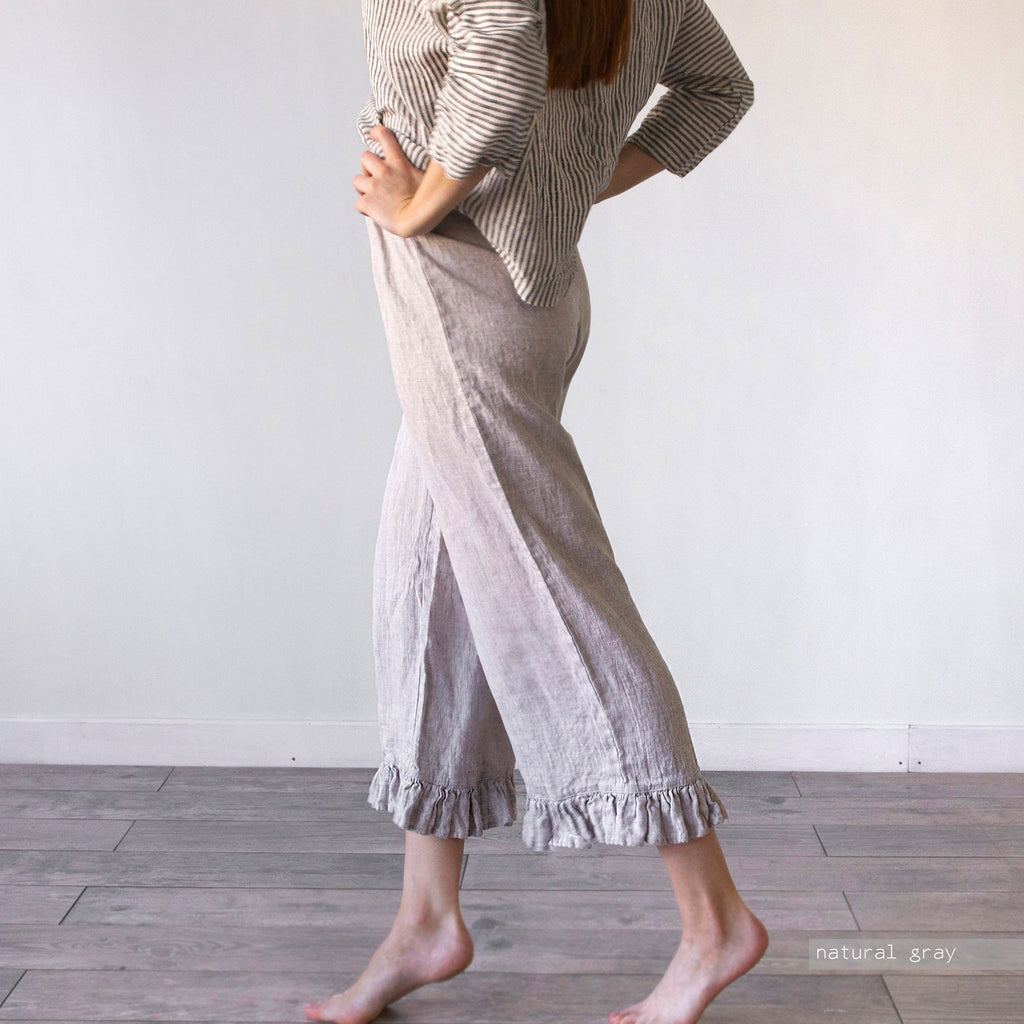 Linen Culottes: Ruffle Waist, Wide Leg Summer Pants