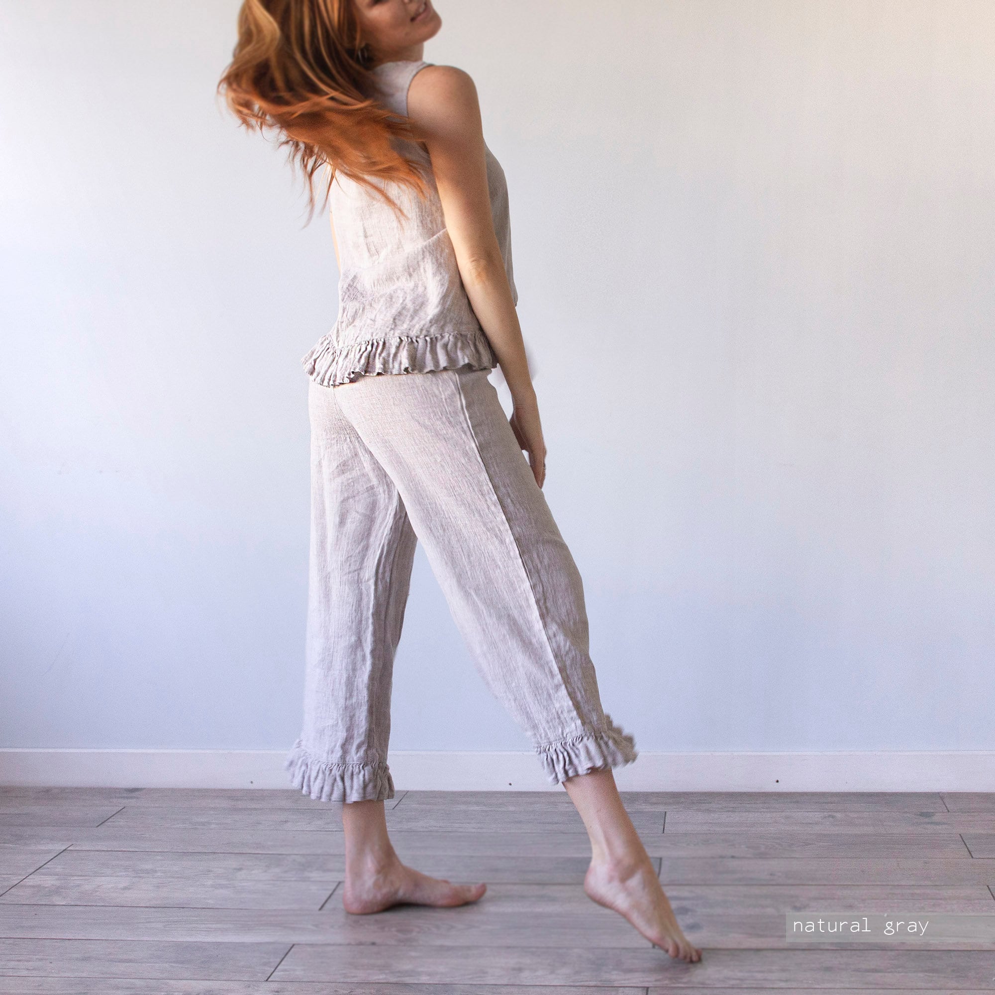 Linen Culottes: Ruffle Waist, Wide Leg Summer Pants