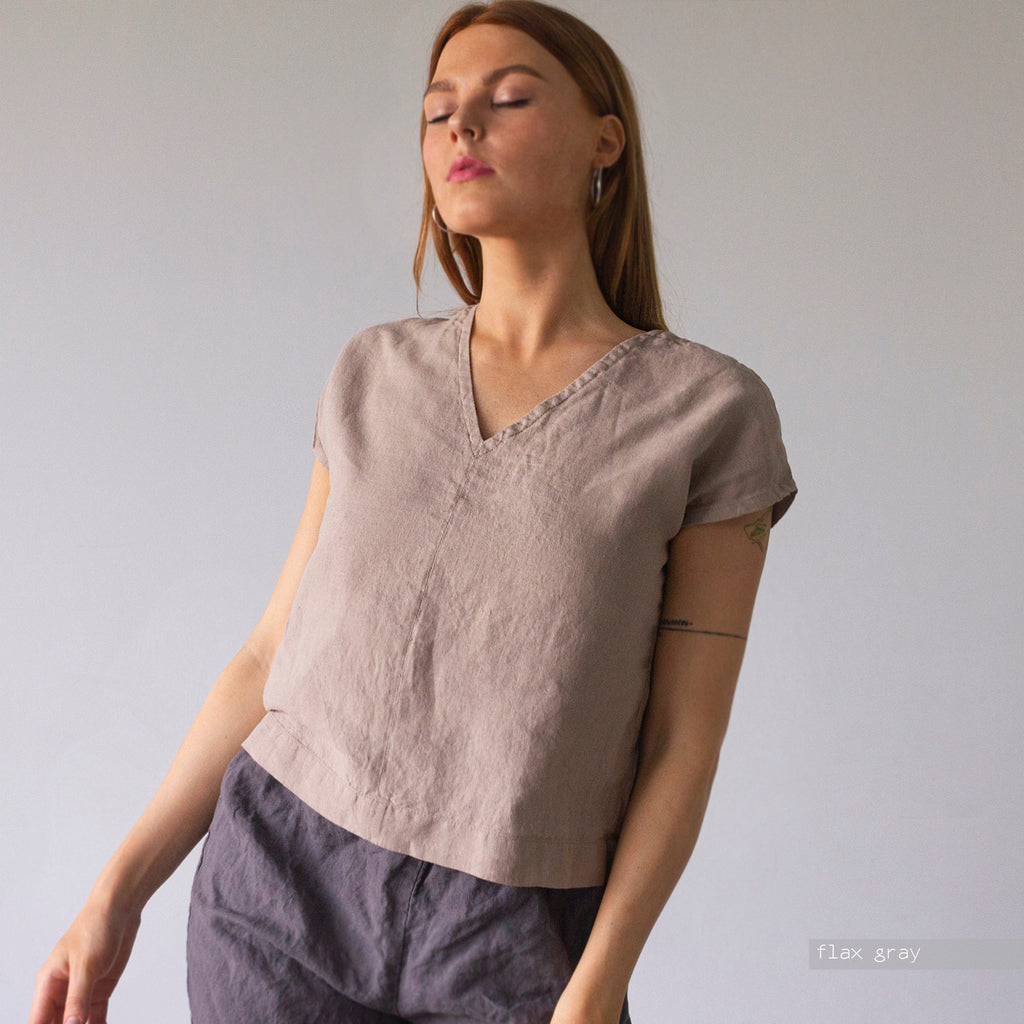 Sleeveless Linen Top: V-Neck Organic Fabric