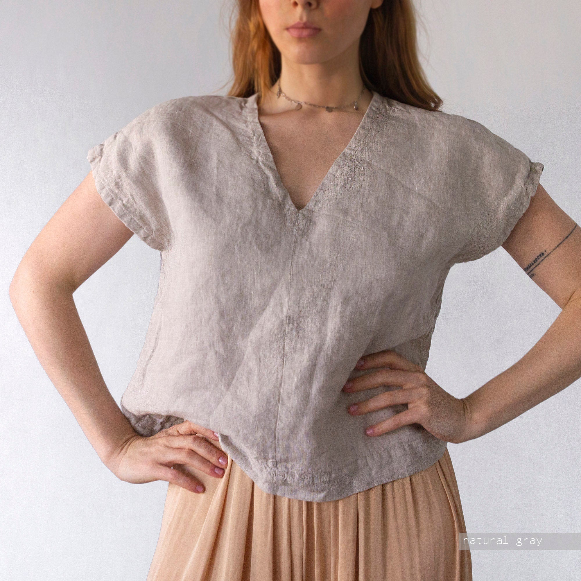 Sleeveless Linen Top: V-Neck Organic Fabric