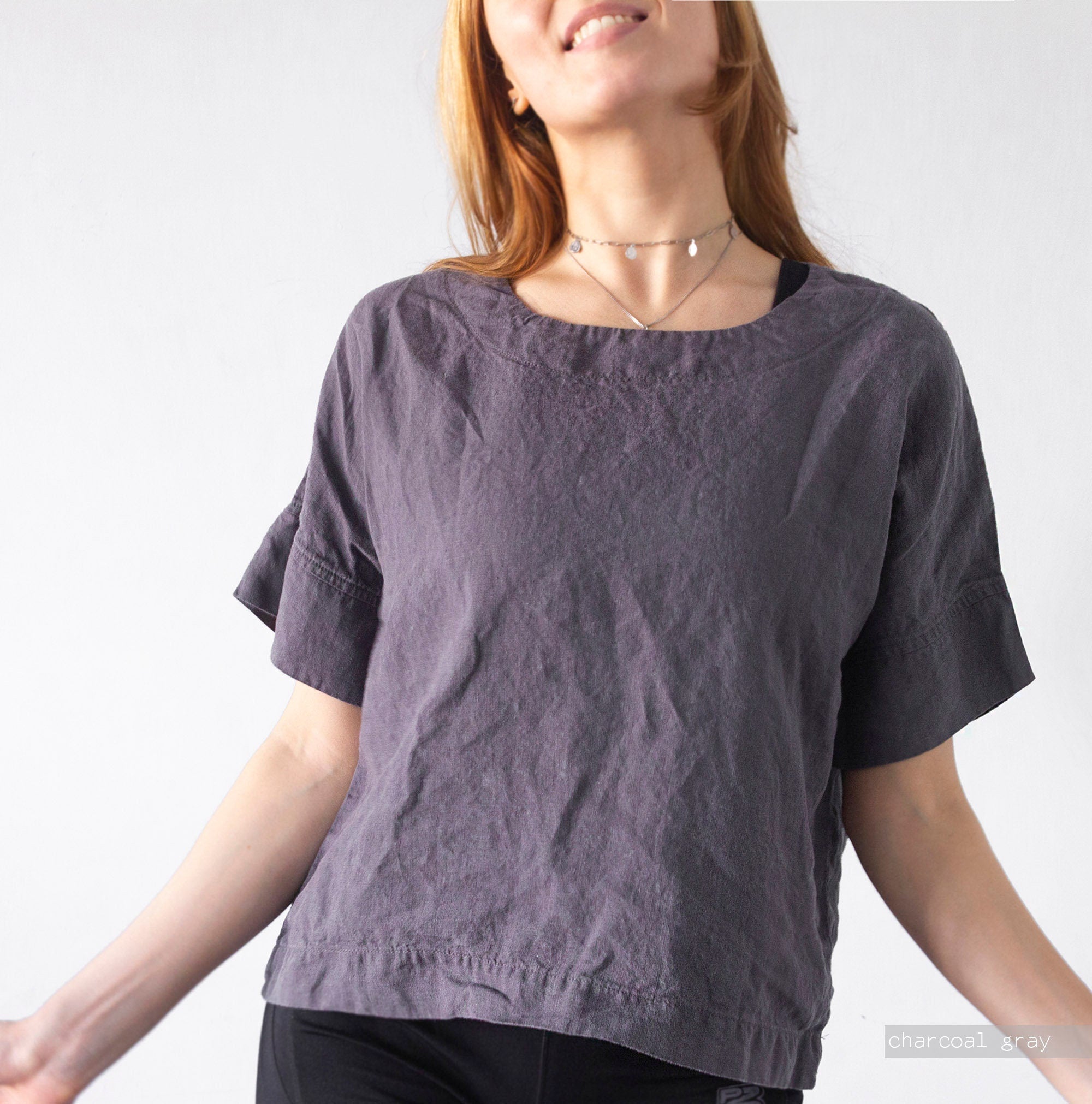 Oversized Linen Blouse: Short Sleeve Organic Top