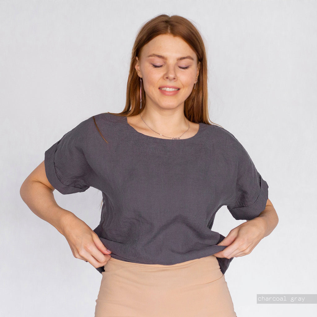 Oversized Linen Blouse: Short Sleeve Organic Top