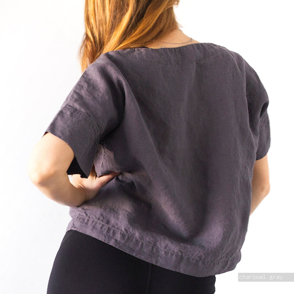 Oversized Linen Blouse: Short Sleeve Organic Top