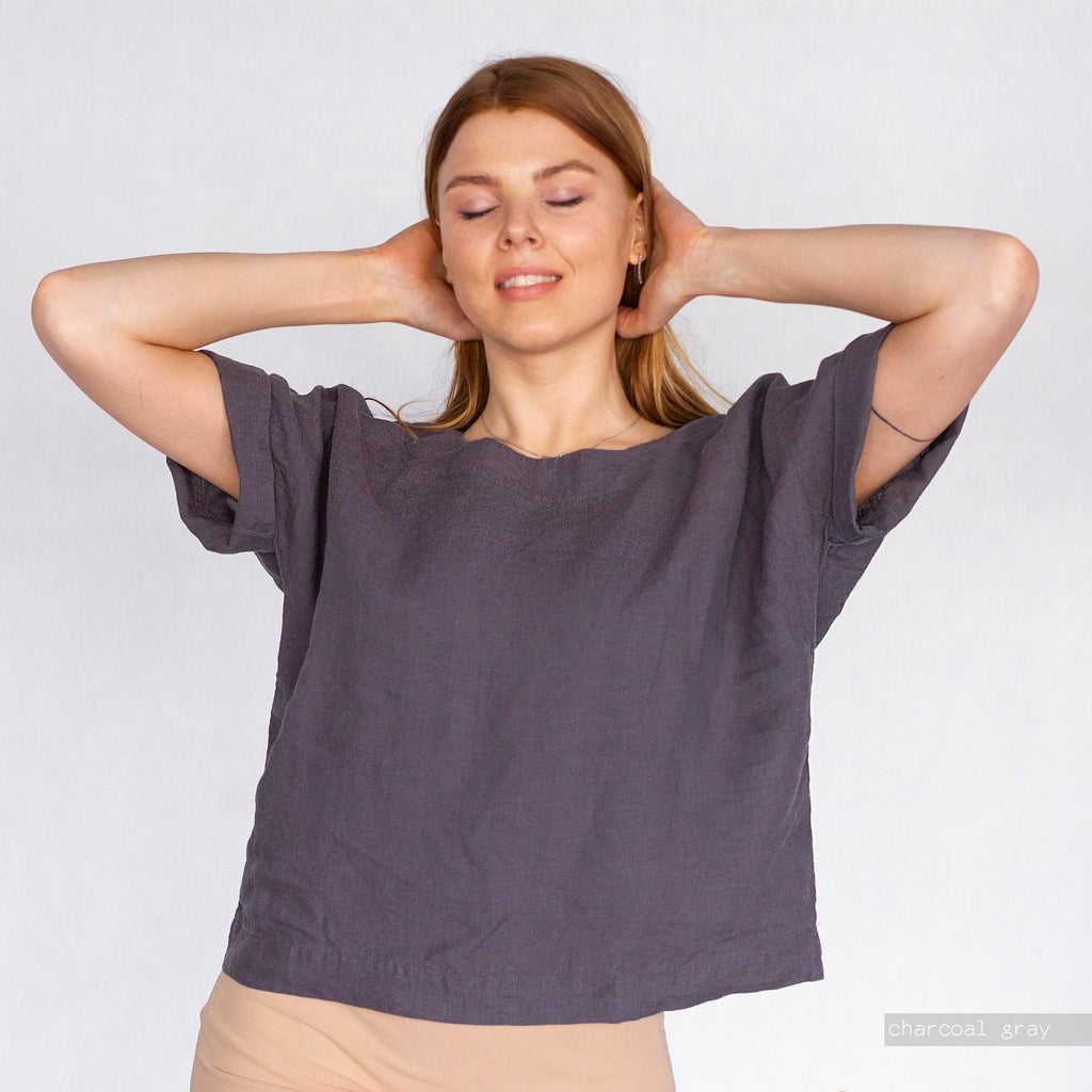 Oversized Linen Blouse: Short Sleeve Organic Top