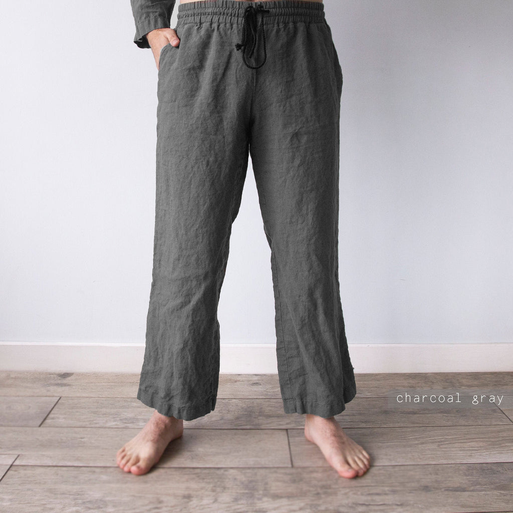 Linen Men's Lounge Pants: Brown Straight-Leg Trousers