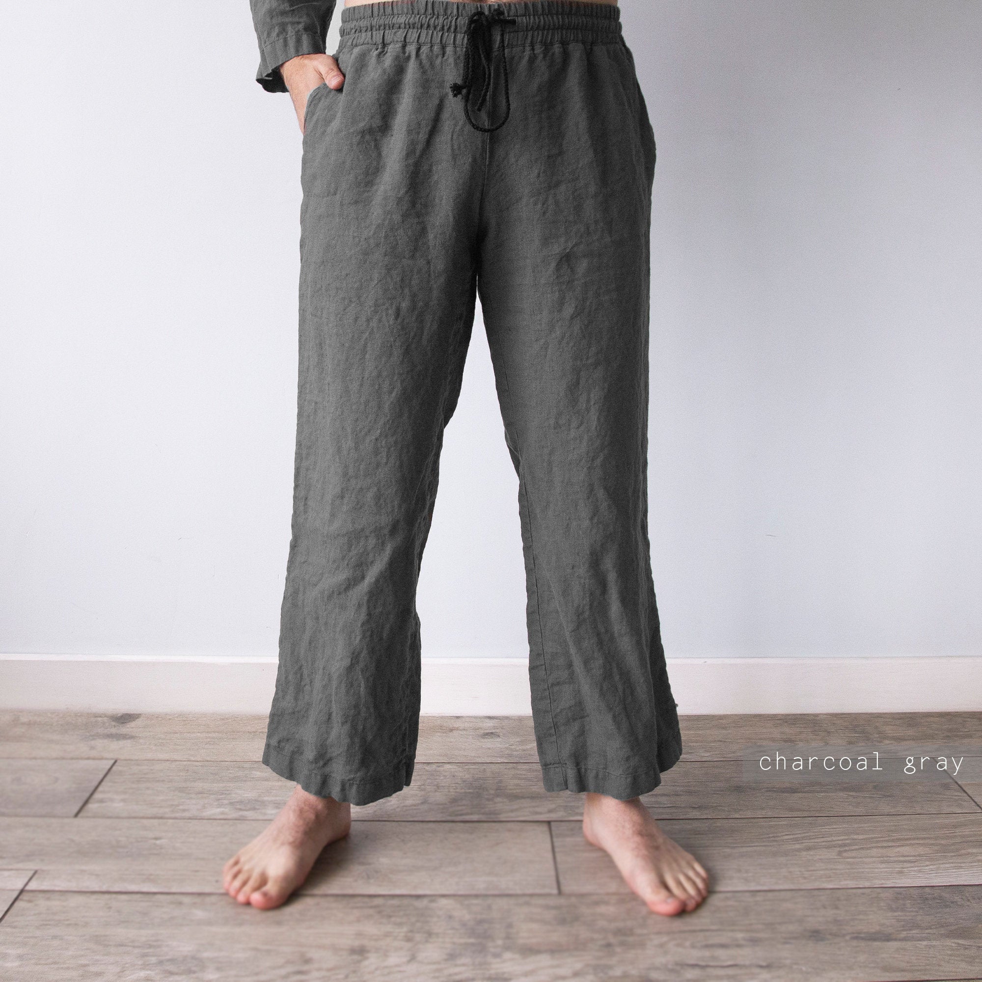 Linen Men's Lounge Pants: Brown Straight-Leg Trousers