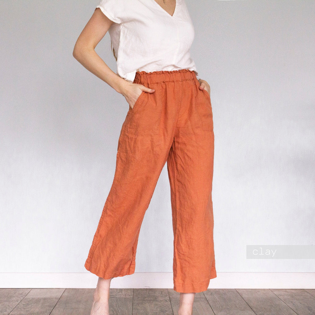Linen Culottes: Handmade Relaxed Fit Pants with Pockets