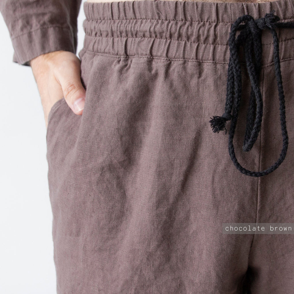 Linen Men's Lounge Pants: Brown Straight-Leg Trousers