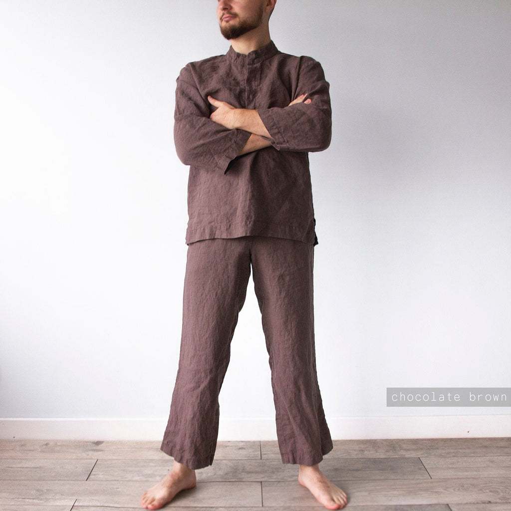 Linen Men's Lounge Pants: Brown Straight-Leg Trousers