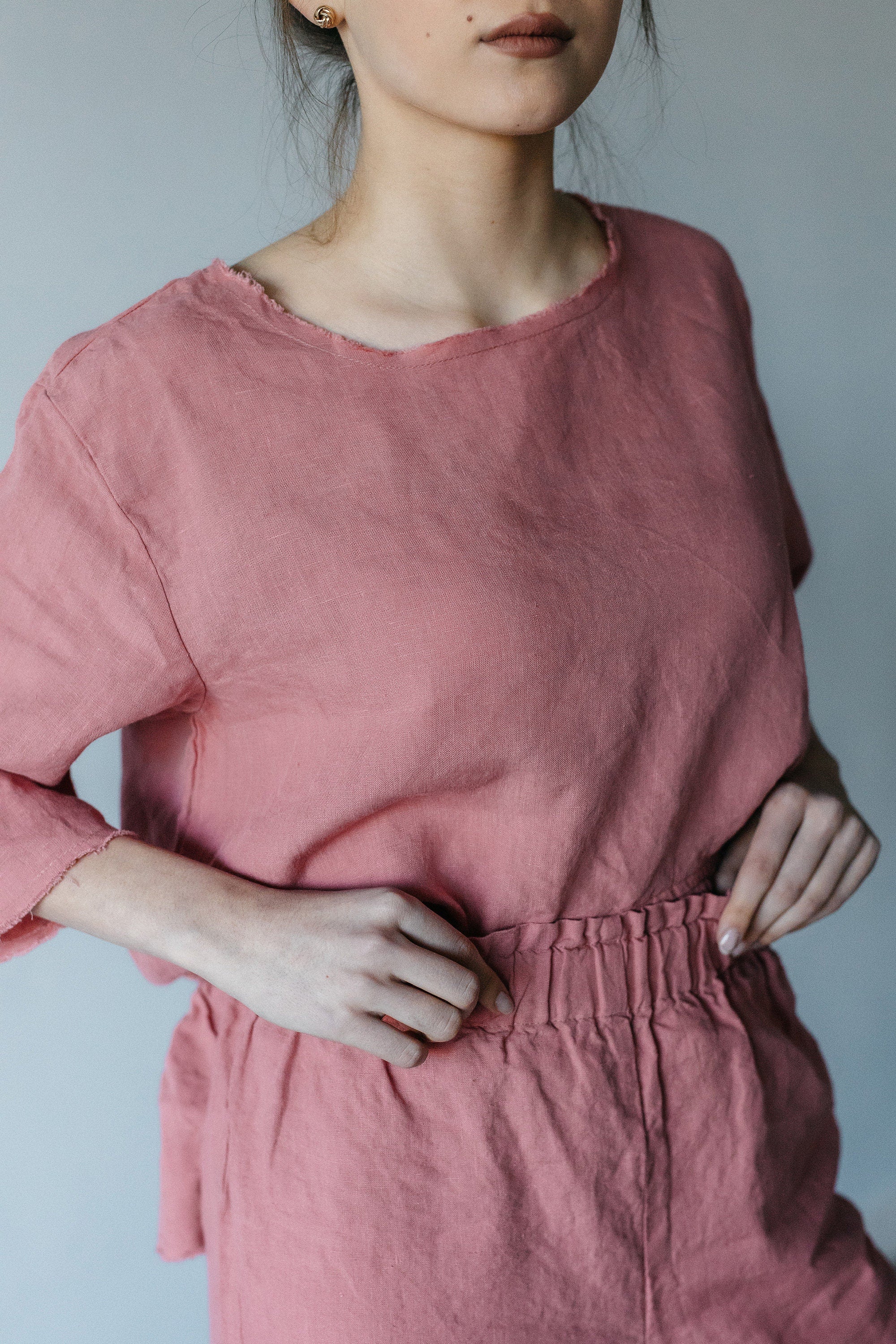 High Waist Linen Culottes: Raw Edge Relaxed Fit Pants