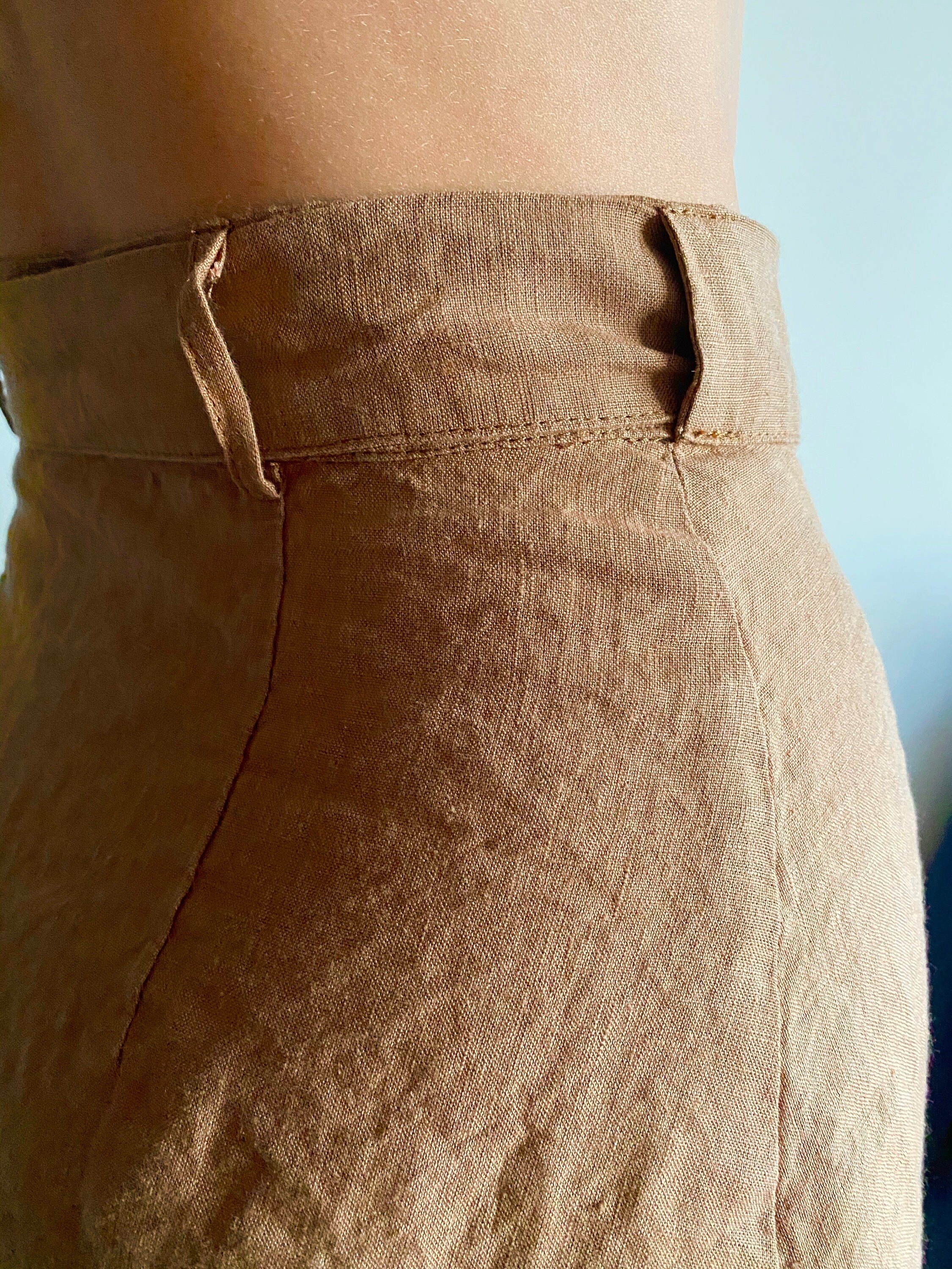 Handmade Linen Wrap Skirt: High Waisted Mid-Calf Skirt