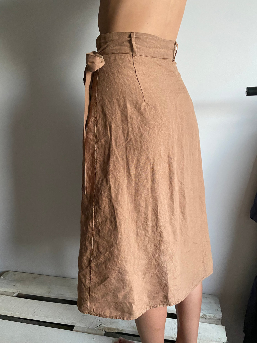 Handmade Linen Wrap Skirt: High Waisted Mid-Calf Skirt