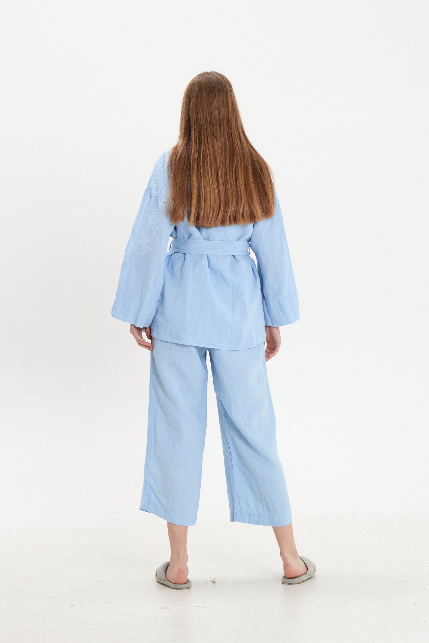 Linen Pajama Set Women: Organic Robe, Top & Bottoms