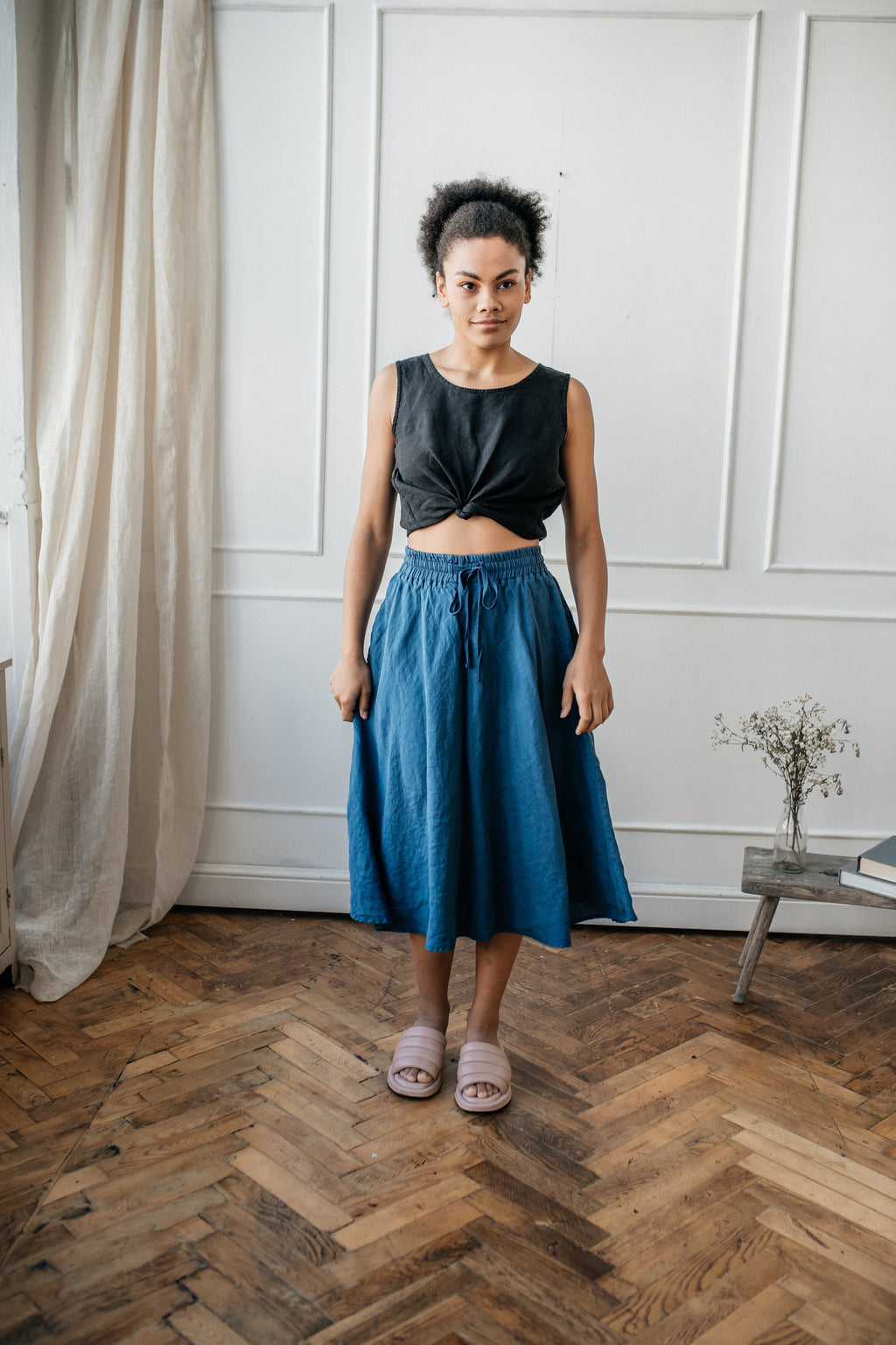 Handmade Linen A-Line Skirt: Elastic Waist Broomstick Skirt