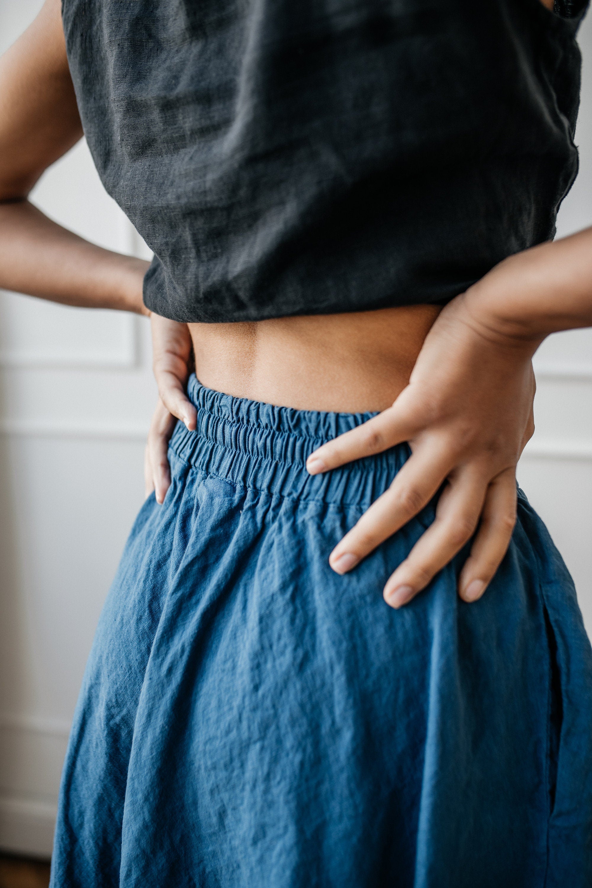 Handmade Linen A-Line Skirt: Elastic Waist Broomstick Skirt