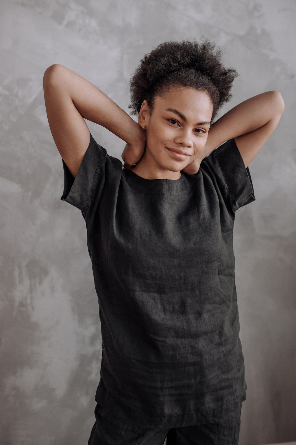 Linen Capri Set: Relaxed Fit Shirt & Elastic Waist Pants