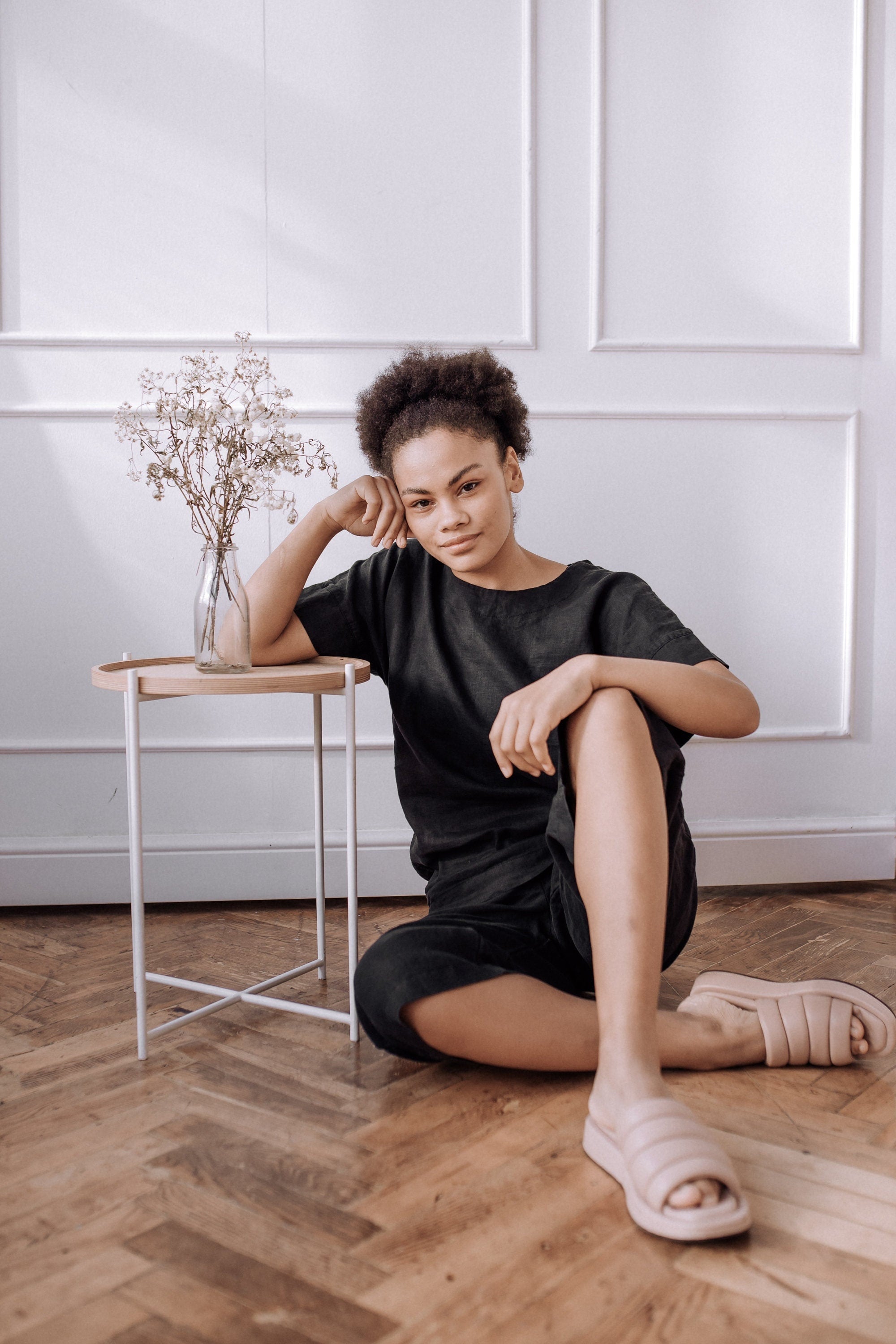 Linen Capri Set: Relaxed Fit Shirt & Elastic Waist Pants
